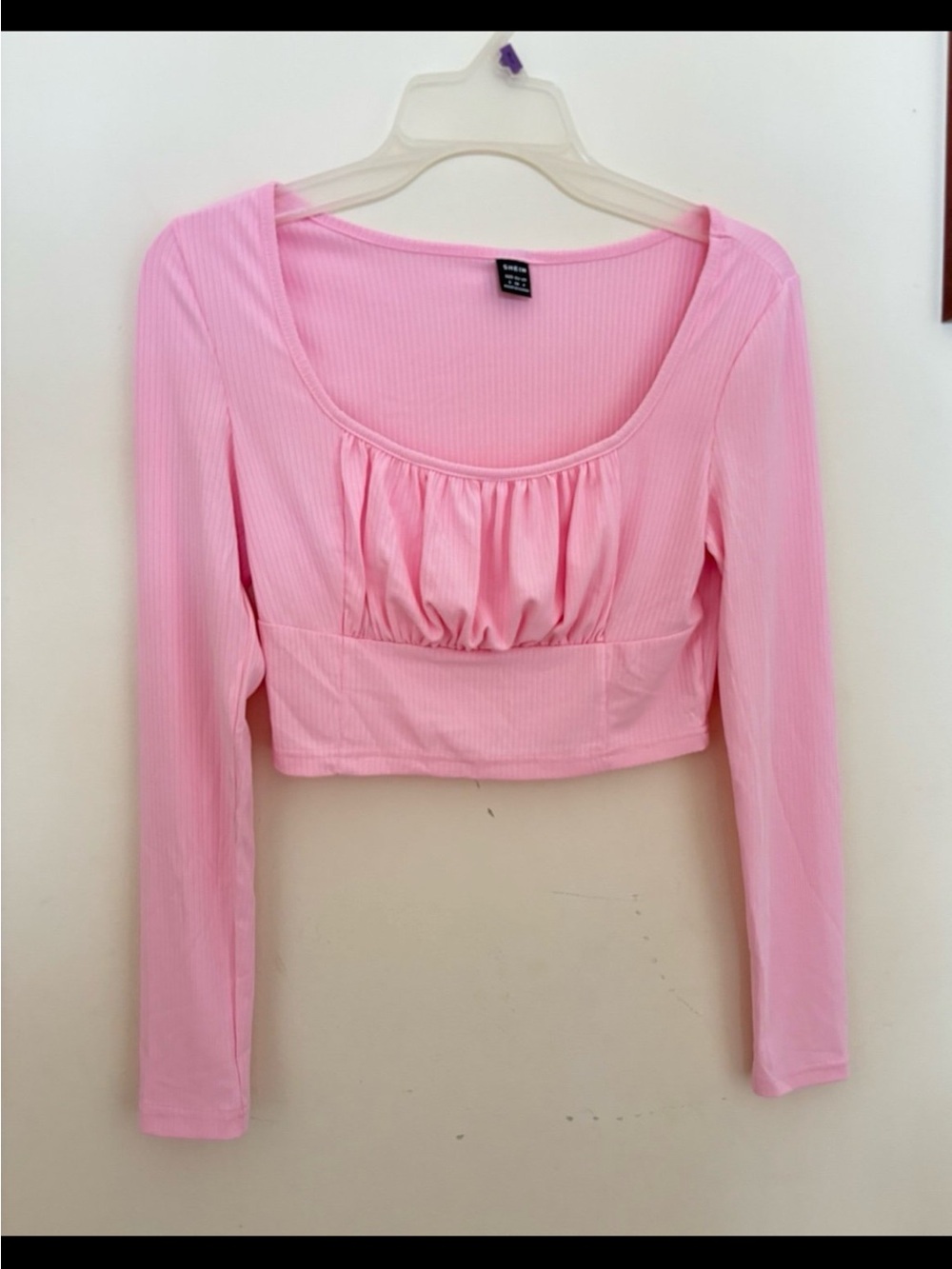 Women’s Scoop-Neck Ruched Crop Top - Pink and White smal size - Picture 6 of 7
